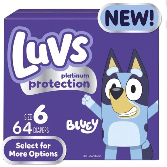 Luvs Diapers Platinum Protection Size 6 Bluey Baby Diapers 64 Count Box OW - Picture 1 of 10
